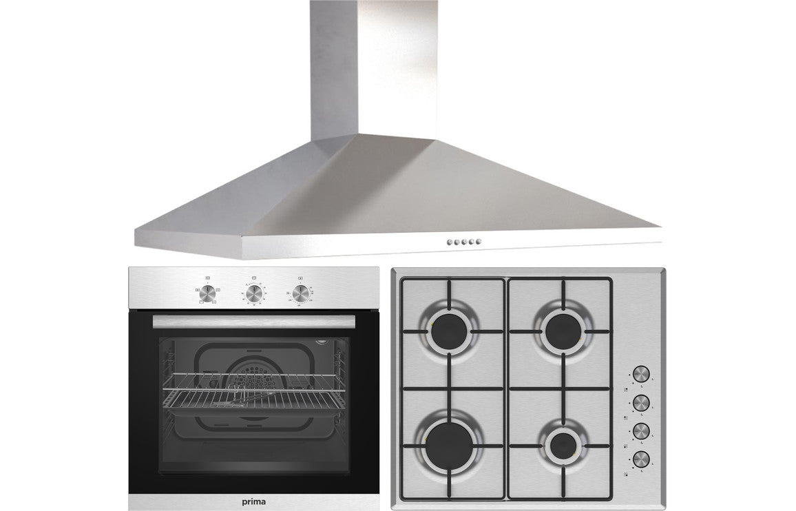 Prima Oven  Gas Hob &amp; Chimney Hood Pack - Stainless Steel