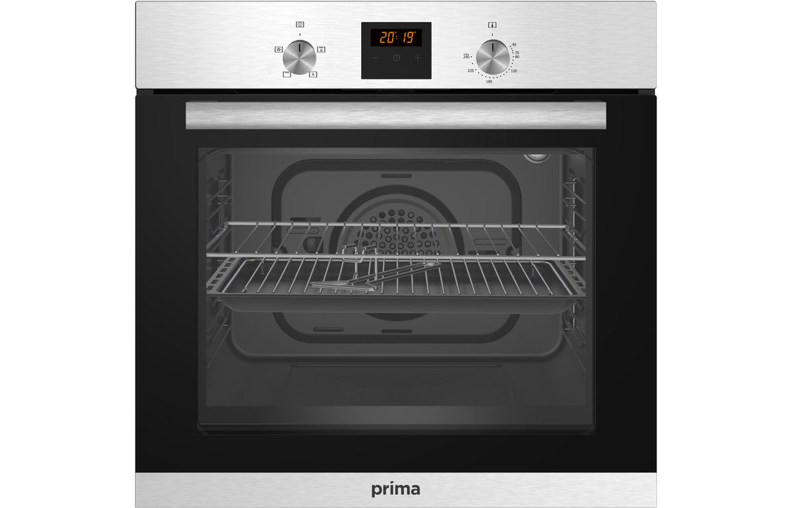 Prima Oven  Gas Hob &amp; Curved Glass Chimney Hood Pack - Stainless Steel