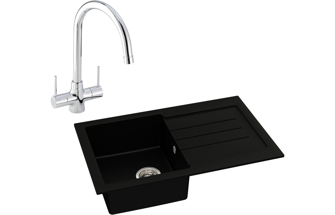 Abode Xcite 1B Inset Black Metallic Sink &amp; Nexa Tap Pack