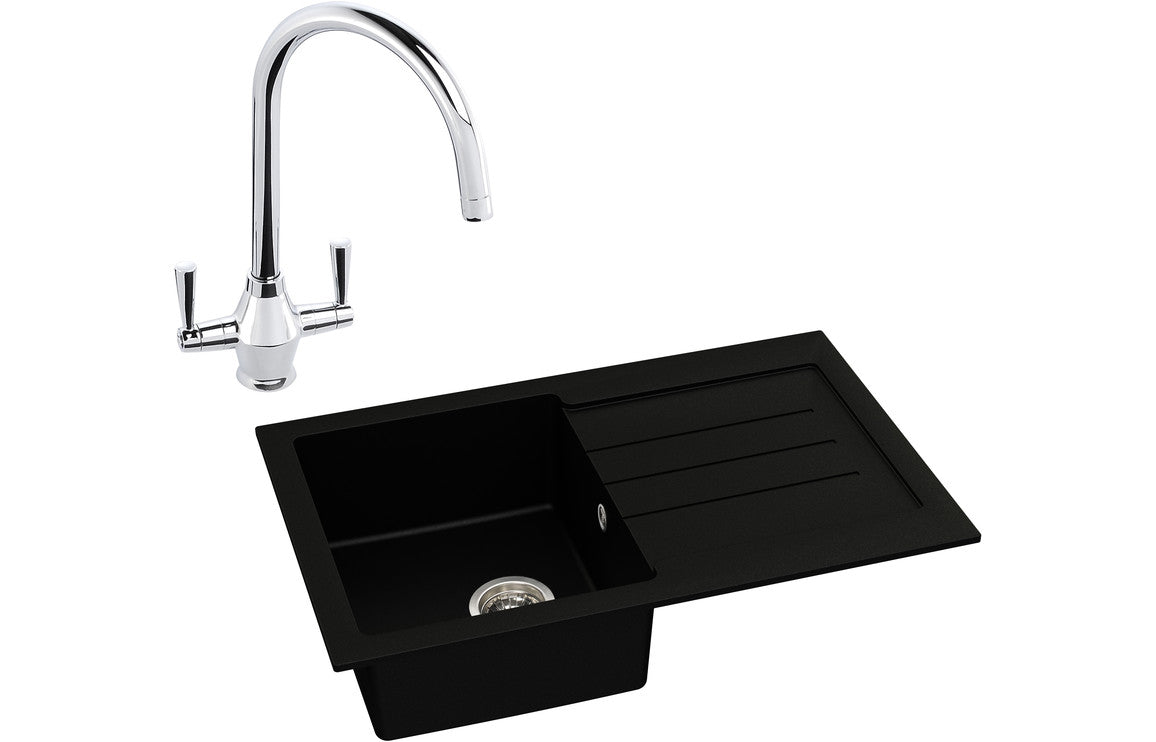 Abode Xcite 1B Inset Black Metallic Sink &amp; Astral Tap Pack