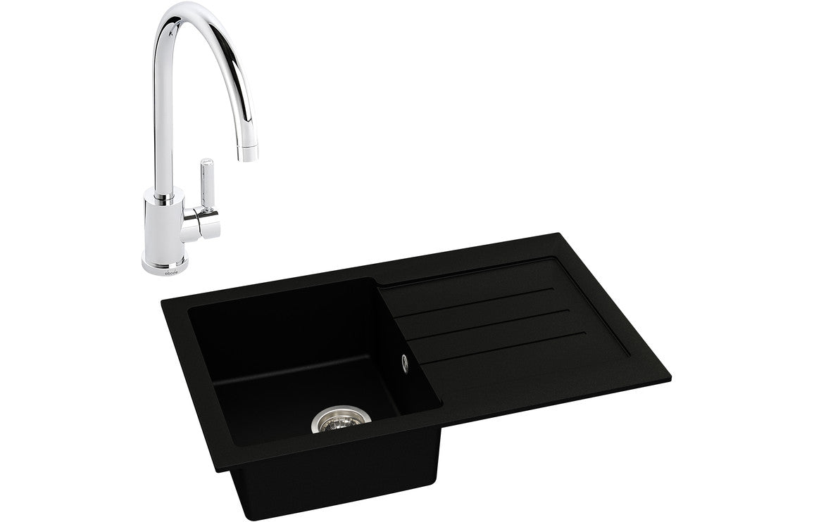 Abode Xcite 1B Inset Black Metallic Sink &amp; Atlas Tap Pack