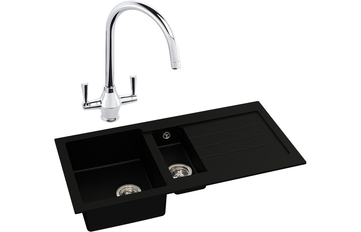 Abode Xcite 1.5B Inset Black Metallic Sink &amp; Astral Tap Pack