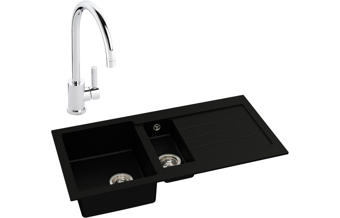 Abode Xcite 1.5B Inset Black Metallic Sink &amp; Atlas Tap Pack