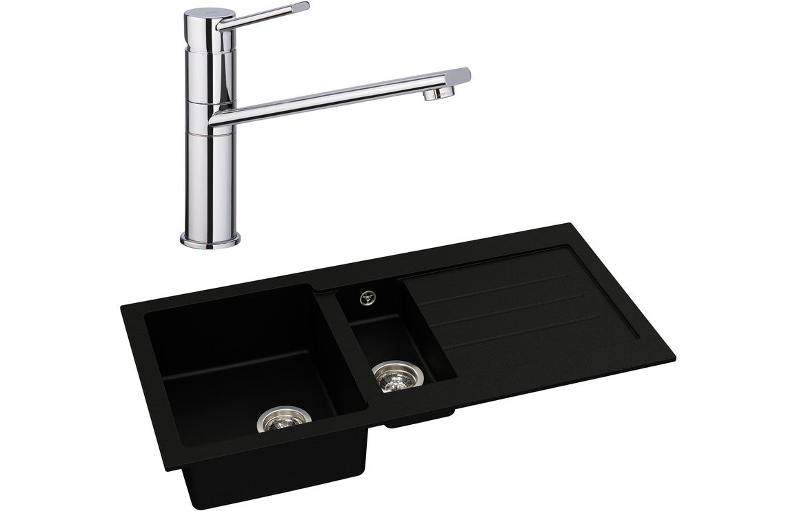 Abode Xcite 1.5B Inset Black Metallic Sink &amp; Specto Tap Pack