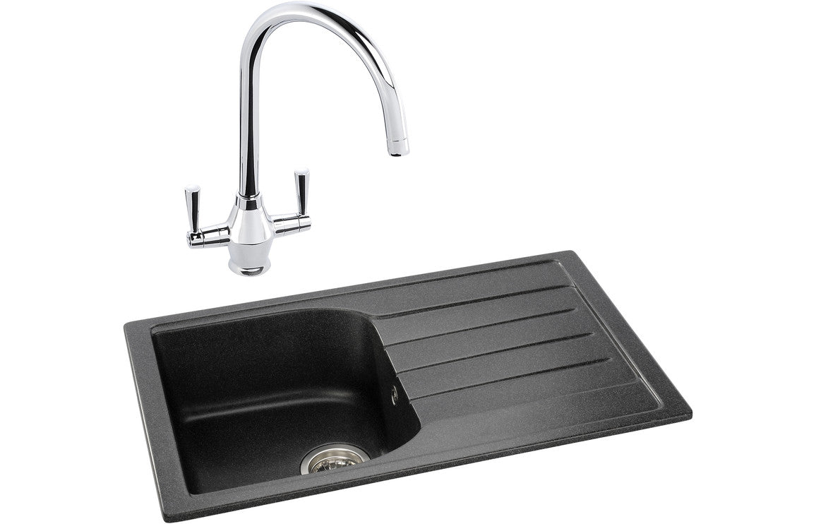 Abode Oriel 1B Inset Black Granite Sink &amp; Astral Tap Pack
