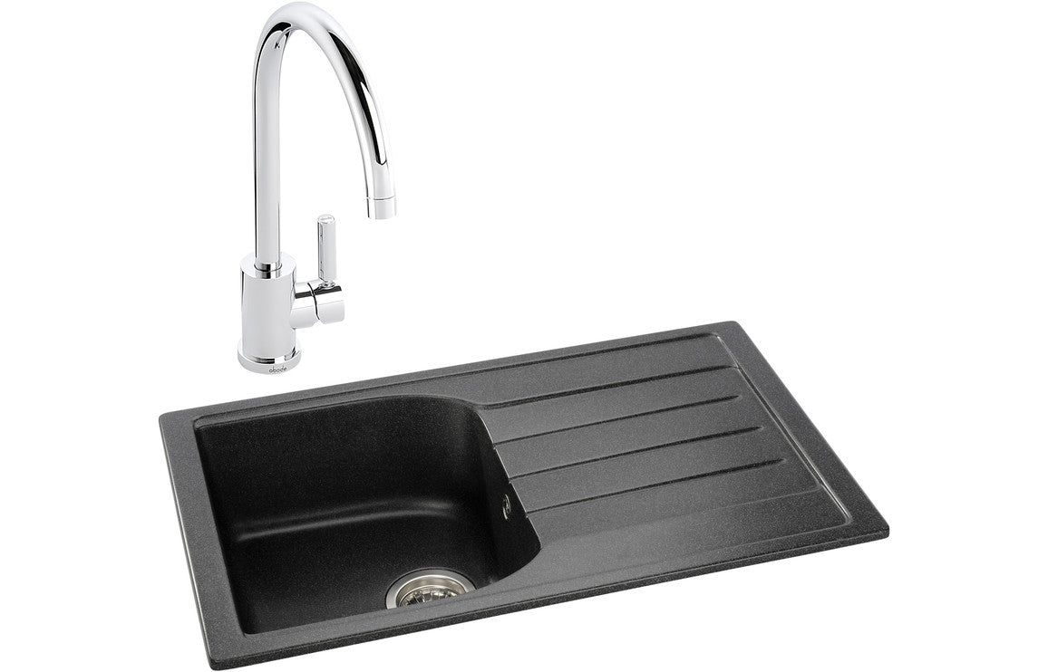 Abode Oriel 1B Inset Black Granite Sink &amp; Atlas Tap Pack