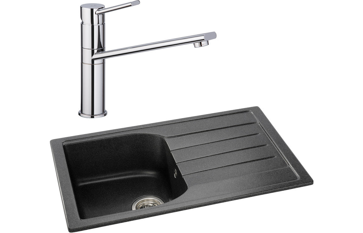 Abode Oriel 1B Inset Black Granite Sink &amp; Specto Tap Pack