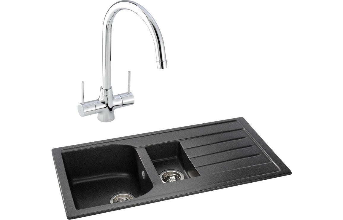 Abode Oriel 1.5B Inset Black Granite Sink &amp; Nexa Tap Pack