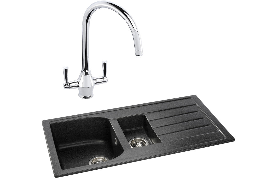 Abode Oriel 1.5B Inset Black Granite Sink &amp; Astral Tap Pack