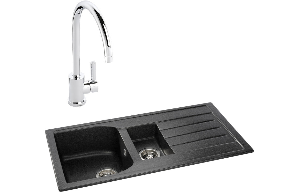 Abode Oriel 1.5B Inset Black Granite Sink &amp; Atlas Tap Pack