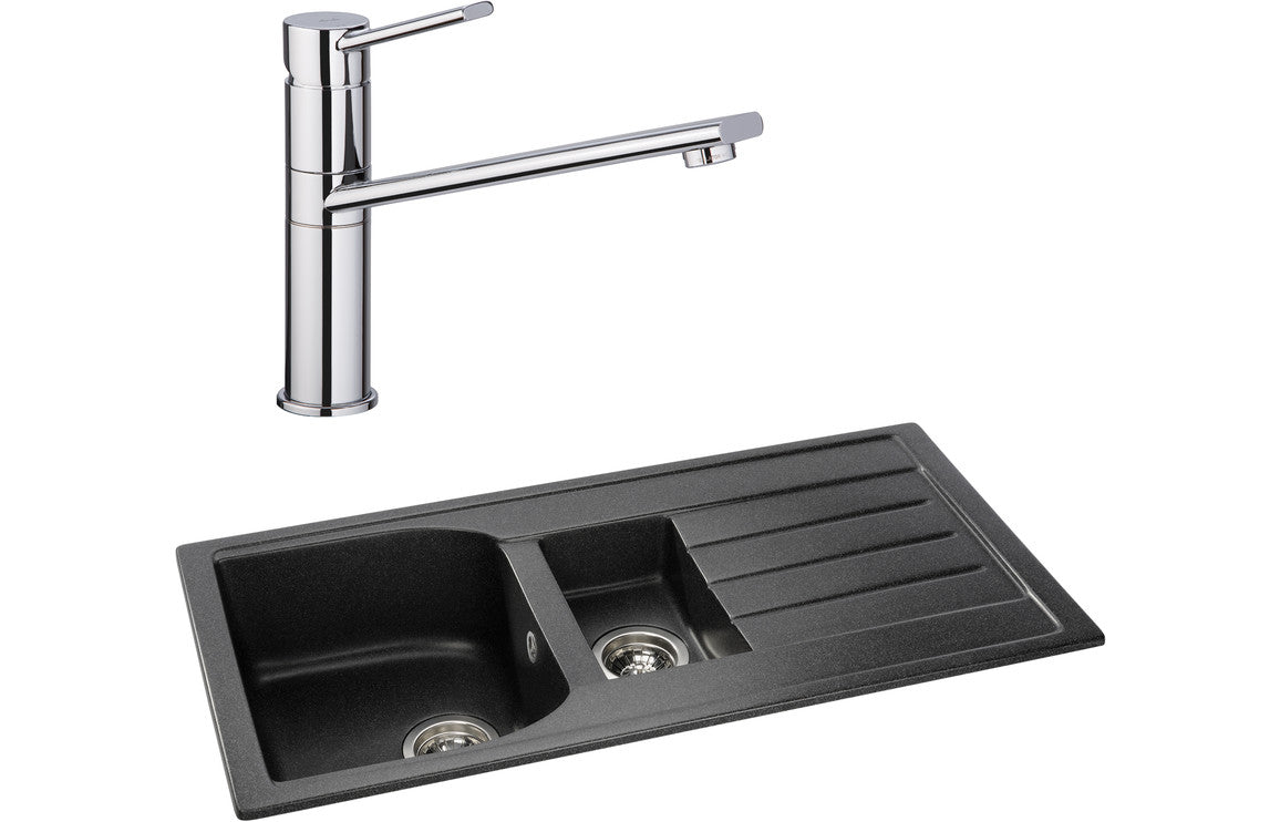 Abode Oriel 1.5B Inset Black Granite Sink &amp; Specto Tap Pack