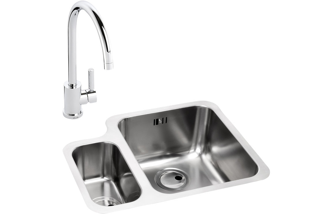 Abode Matrix 1.5B RHMB Undermount Stainless Steel Sink &amp; Atlas Tap Pack