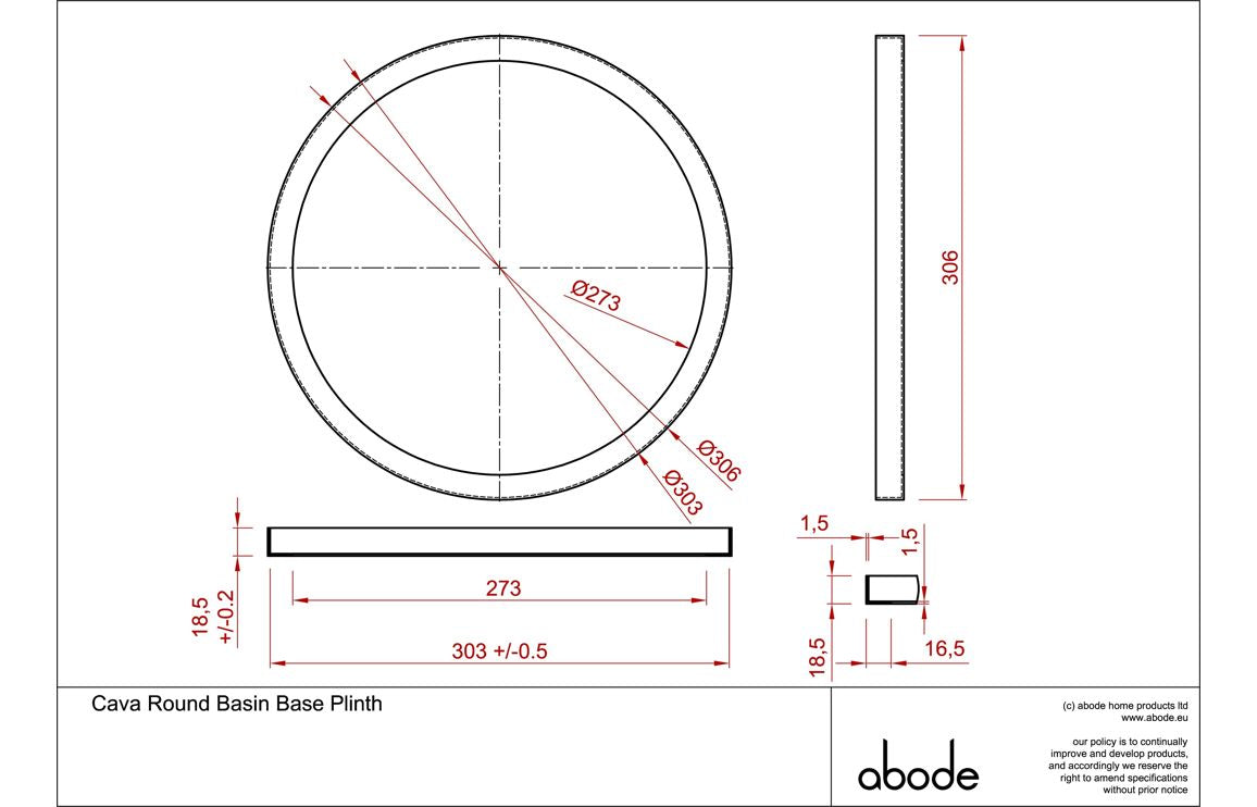 Abode Cava Round Basin Plin Tap Hole  - Brushed Brass