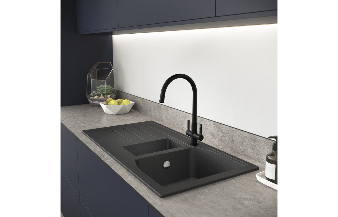 Abode Oriel 1.5B Inset Black Granite Sink &amp; Nexa Tap Pack