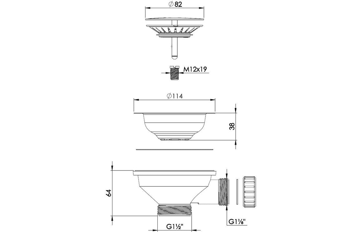 Abode Orbit Strainer Short Bolt Sink Waste - For Stainless Steel Sinks