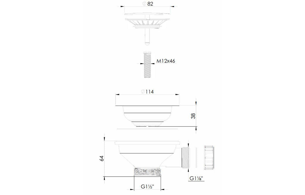 Abode Orbit Strainer Long Bolt Sink Waste - For Ceramic &amp; Granite Sinks