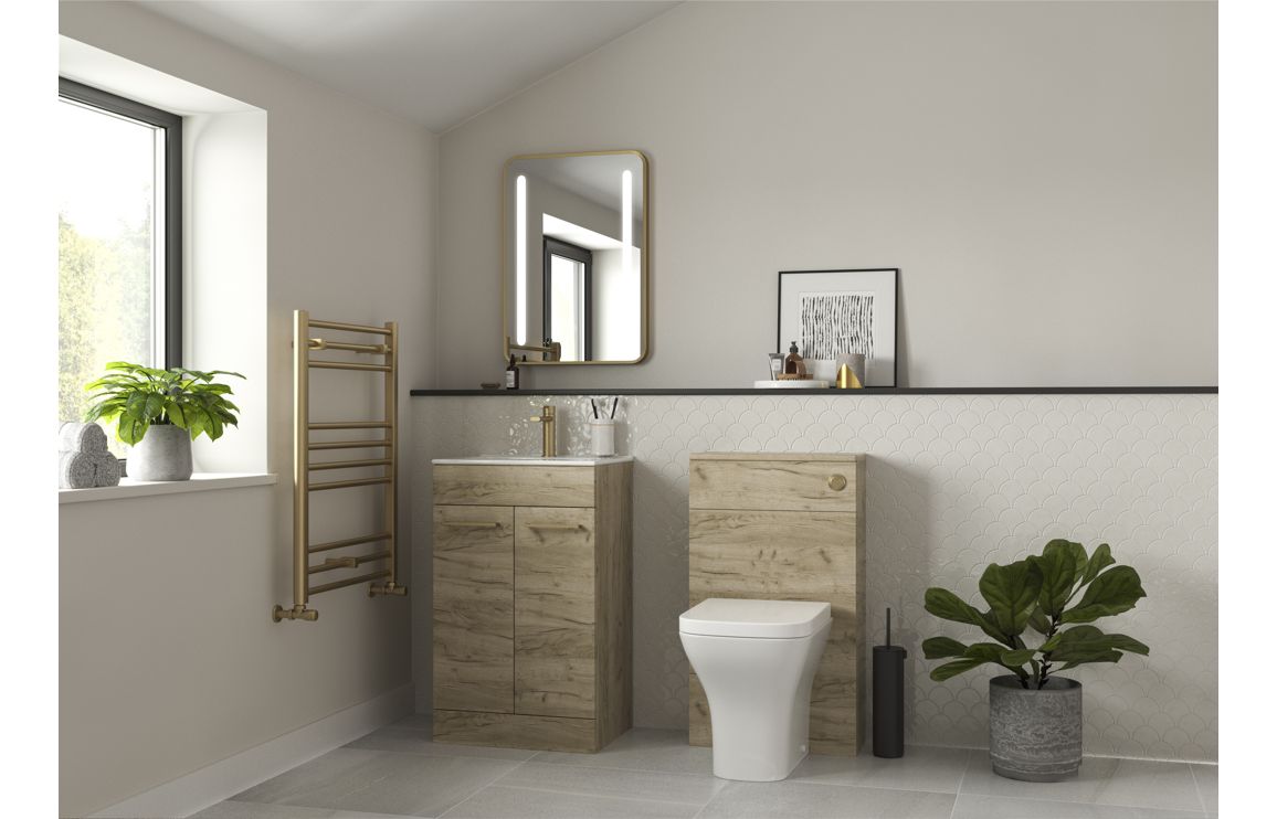 Bohai 510mm Floor Standing Furniture Pack - Oak with Brushed Brass Finishes