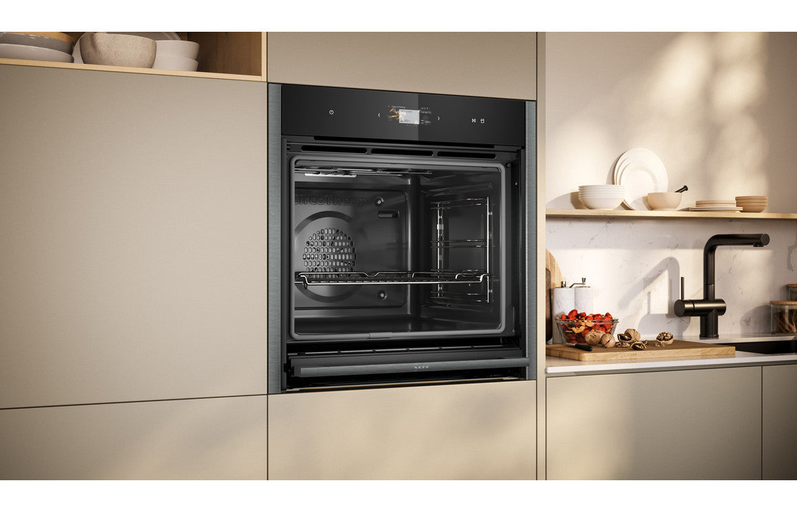 Neff N90 B64VS71G0B Single Slide &amp; Hide Pyrolytic Oven With Steam - Black With Graphite Trim