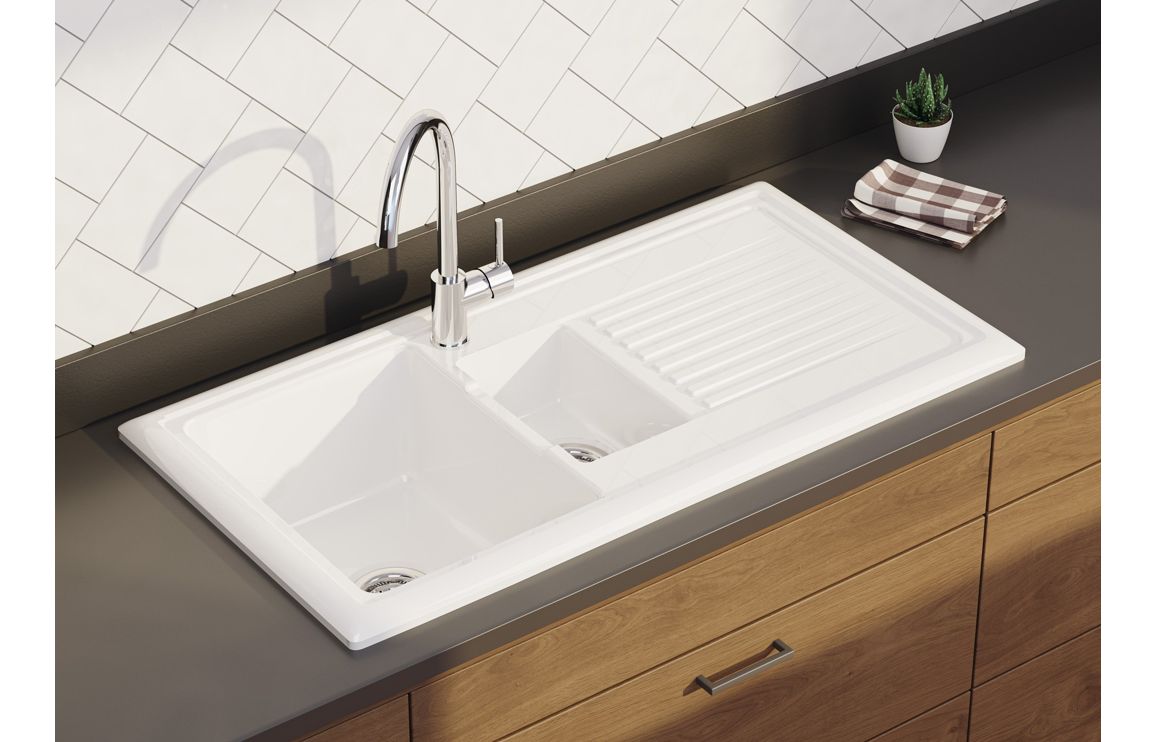 Prima 1.5B 1D Reversible Ceramic Sink - White