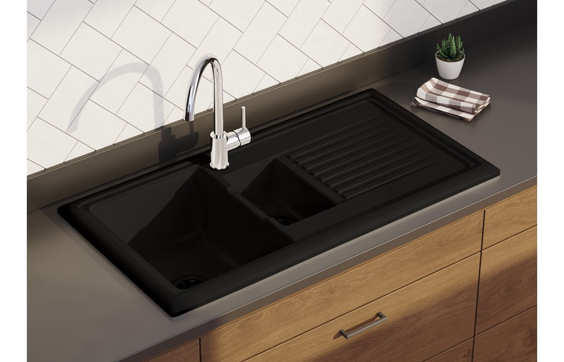 Prima 1.5B 1D Reversible Ceramic Sink - Black