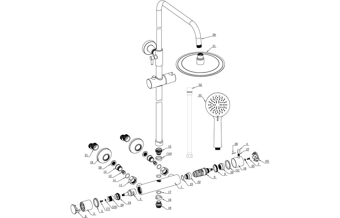 Round Thermostatic Bar Mixer With Riser Kit - Brushed Bronze