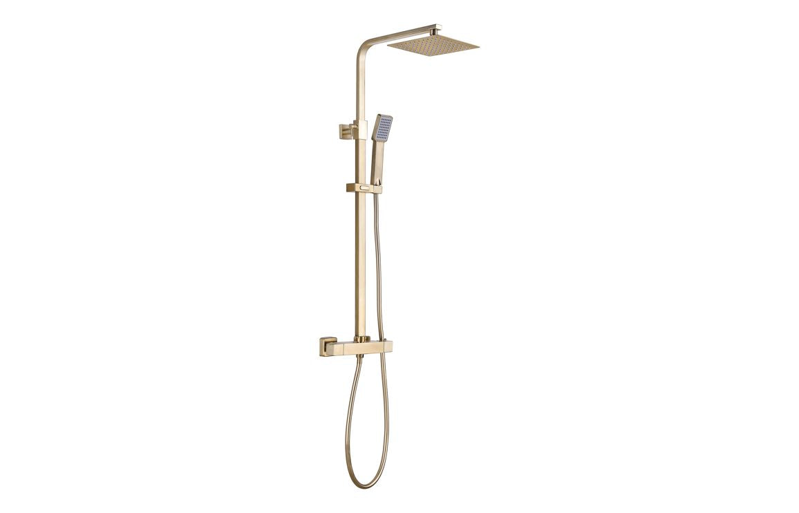 Square Thermostatic Bar Mixer with Riser Kit - Brushed Brass