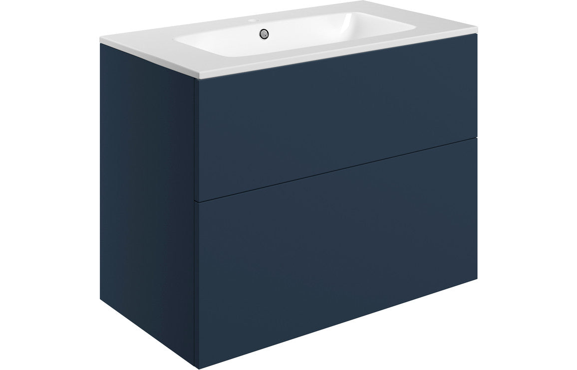 Alisha 815mm Wall Hung 2 Drawer Basin Unit &amp; Basin - Matt Deep Blue
