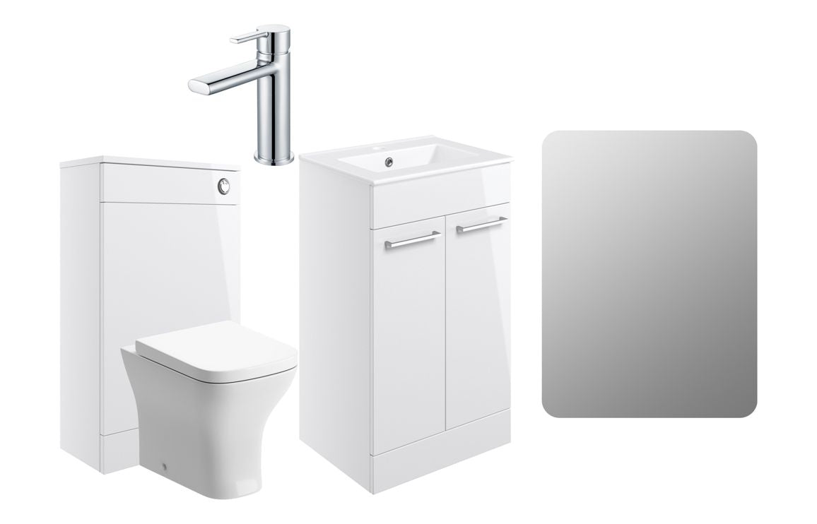Bohai 510mm Floor Standing Furniture Pack - White Gloss with Chrome Finishes