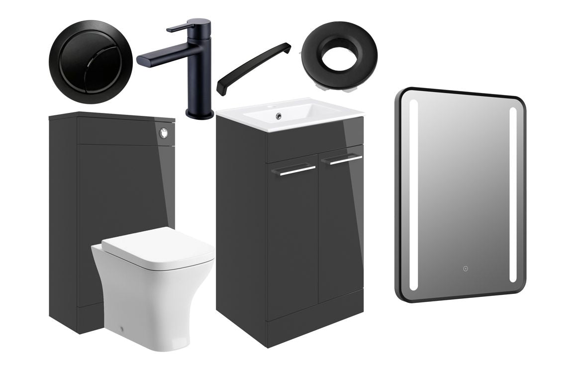 Bohai 510mm Floor Standing Furniture Pack - Anthracite Gloss with Black Finishes