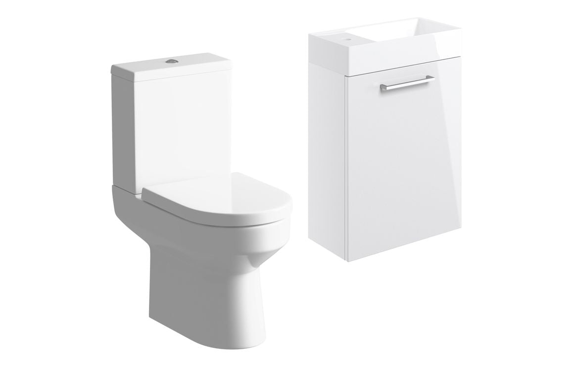 Bohai 410mm W/H Basin Unit &amp; C/C Toilet Pack - White Gloss