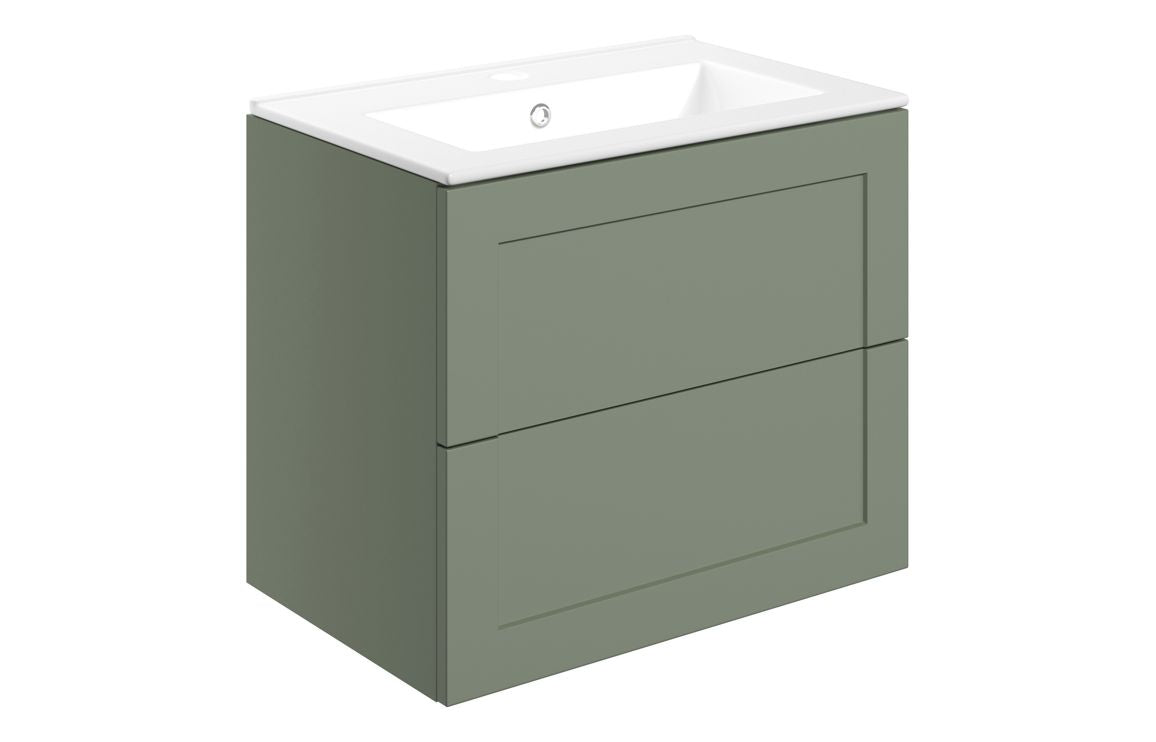 Amaya 615mm Wall Hung 2 Drawer Basin Unit &amp; Basin - Matt Reed Green