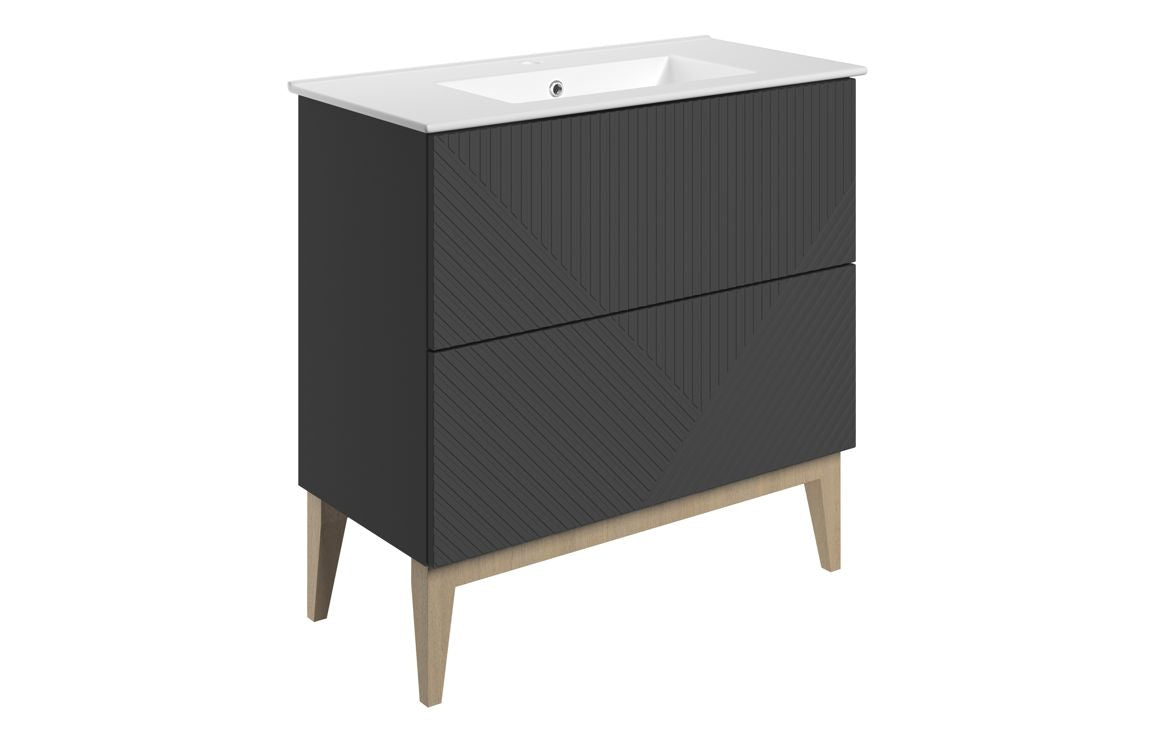 Calla 815mm Floor Standing 2 Drawer Basin Unit &amp; Basin - Matt Graphite Grey