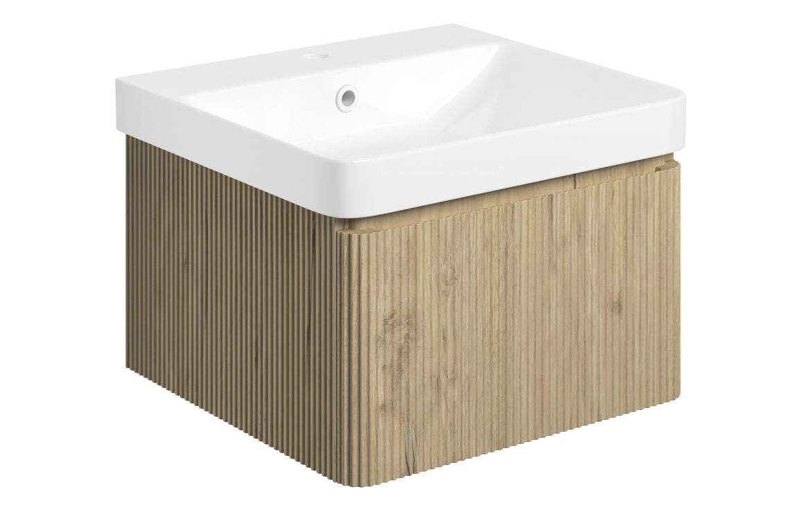 Ava 500mm Wall Hung 1 Drawer Basin Unit &amp; Basin - Textured Oak