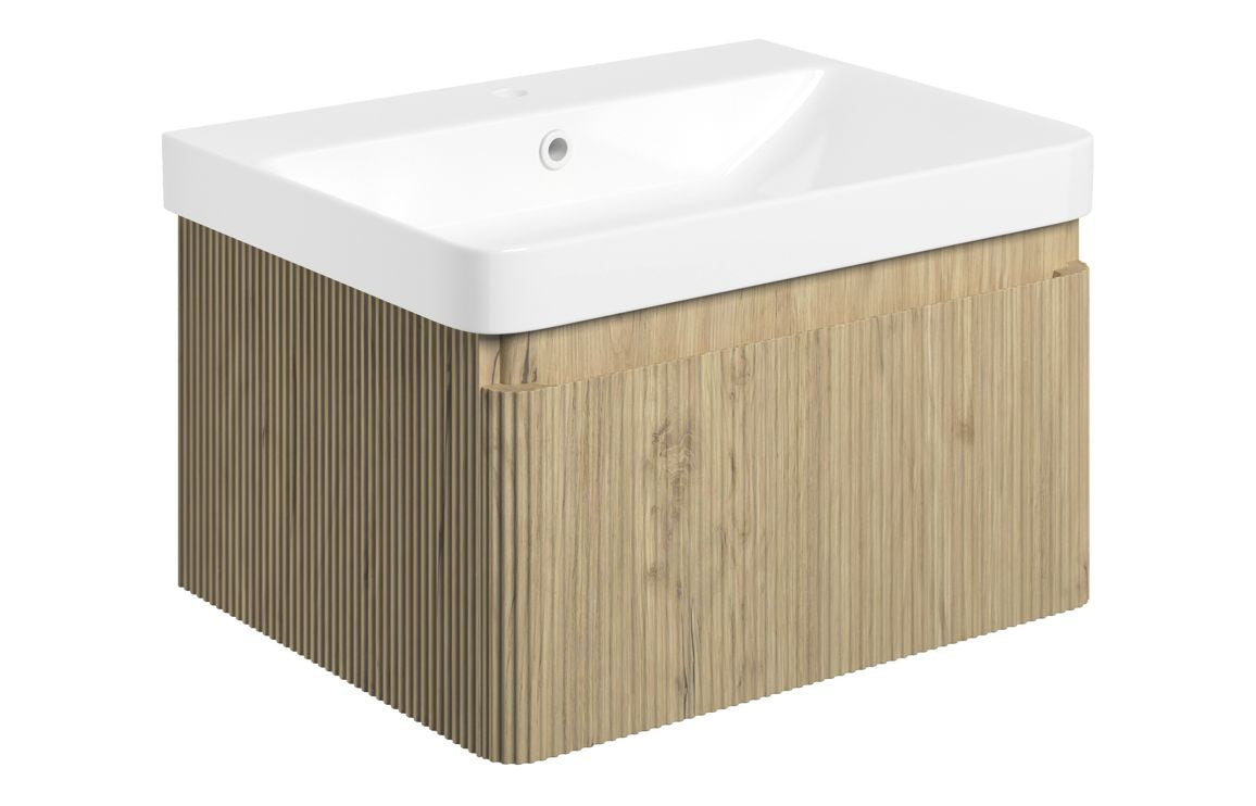 Ava 605mm Wall Hung 1 Drawer Basin Unit &amp; Basin - Textured Oak