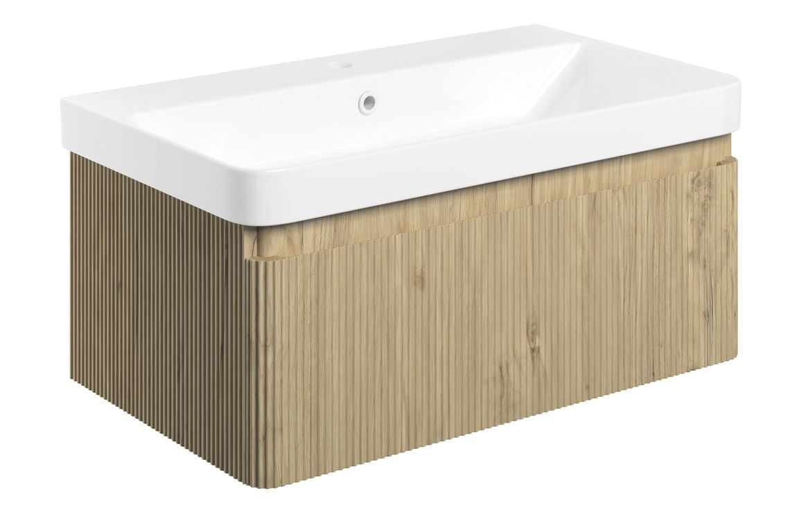 Ava 805mm Wall Hung 1 Drawer Basin Unit &amp; Basin - Textured Oak