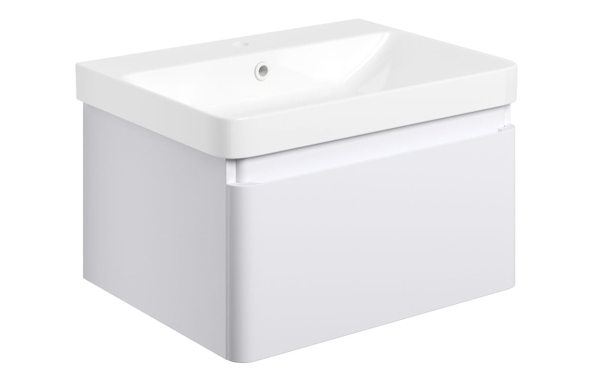 Darya 605mm Wall Hung 1 Drawer Basin Unit &amp; Basin - Matt White