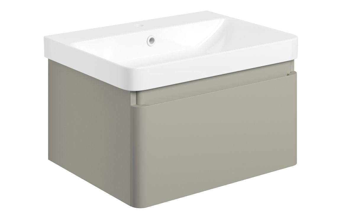 Darya 600mm Basin Unit &amp; Close Coupled WC Pack - Matt Latte With Brushed Brass Finishes