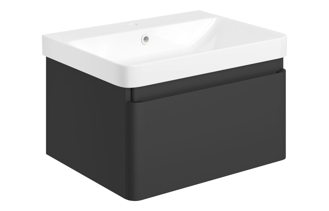 Darya 600mm Basin Unit &amp; Tall Unit Pack - Matt Black With Chrome Finishes