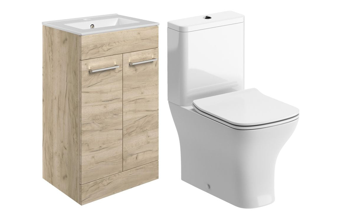 Bohai 510mm Floor Standing Unit &amp; Close Coupled WC Pack - Oak