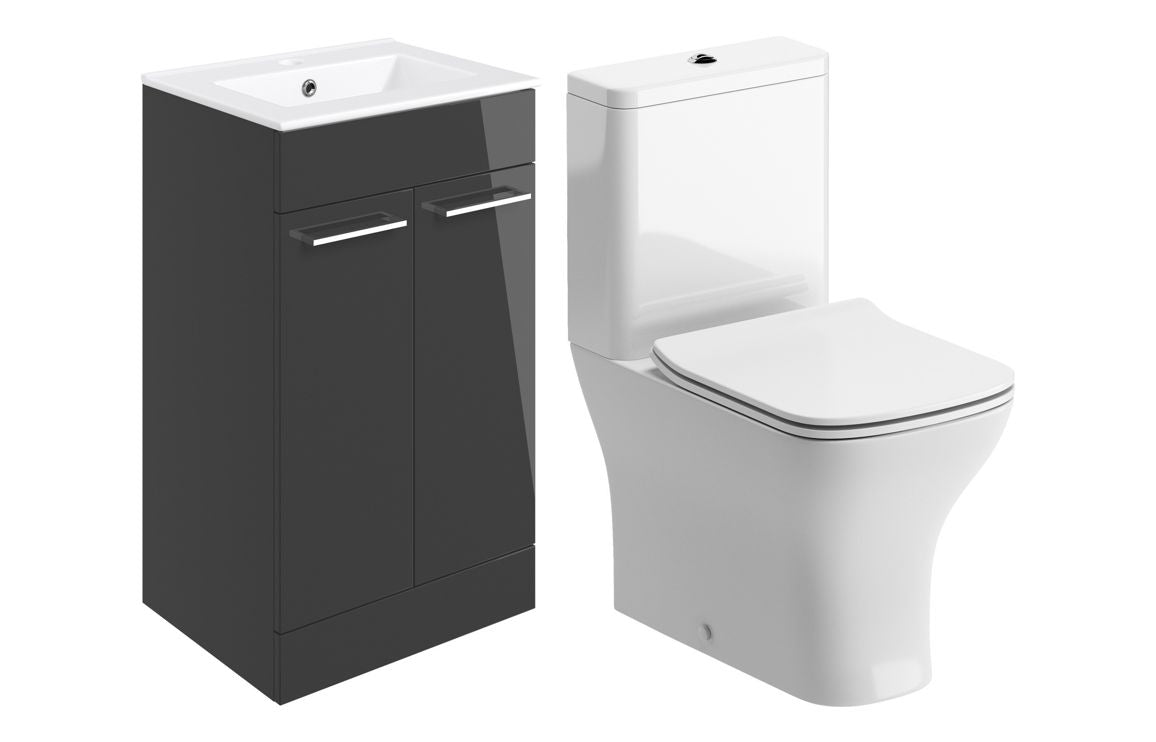 Bohai 510mm Floor Standing Unit &amp; Close Coupled WC Pack - Anthracite Gloss