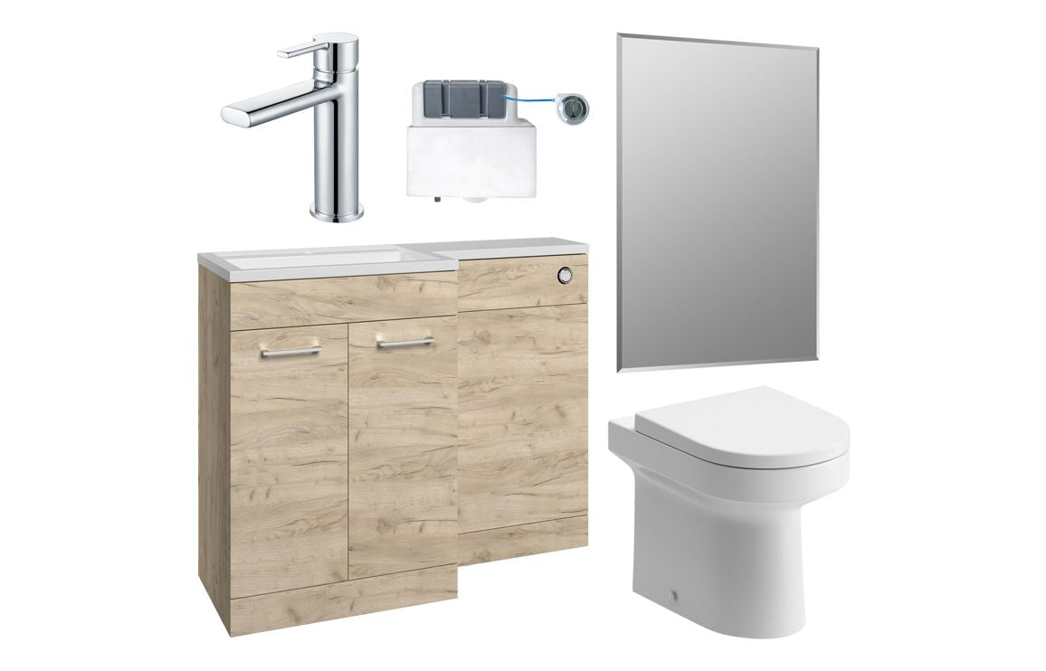 Elowen 1000mm Furniture &amp; BTW WC Pack - Oak (RH)
