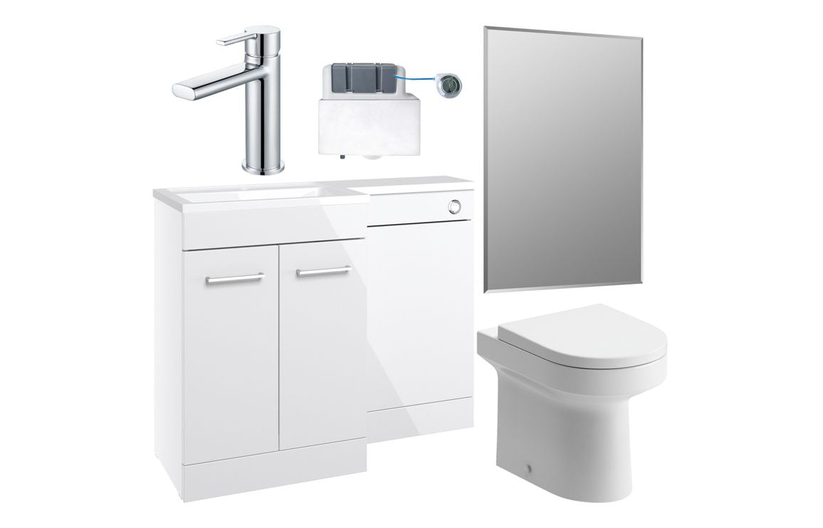 Elowen 1000mm Furniture &amp; BTW WC Pack - White Gloss (RH)