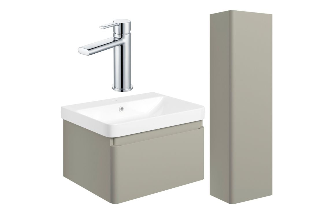 Darya 600mm Basin Unit &amp; Tall Unit Pack - Matt Latte With Chrome Finishes