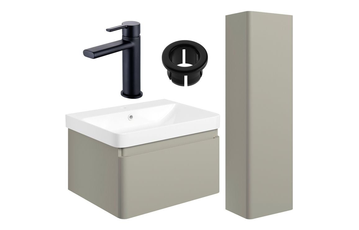 Darya 600mm Basin Unit &amp; Tall Unit Pack - Matt Latte With Black Finishes