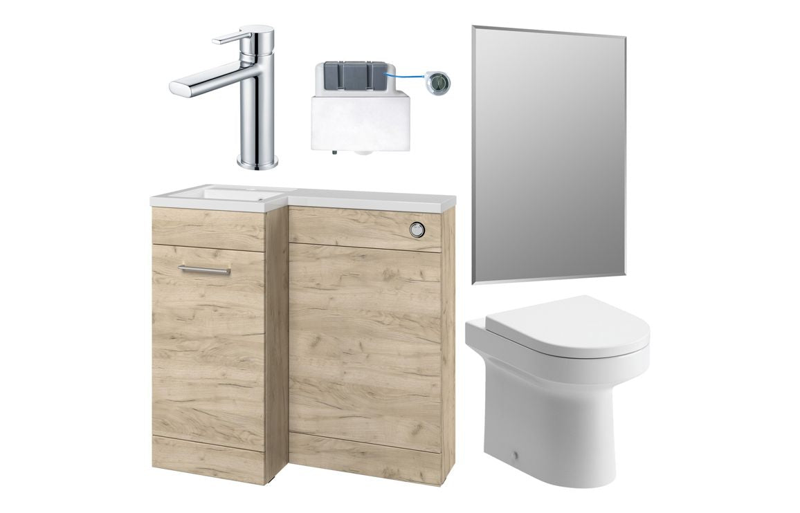 Elowen 900mm Furniture &amp; BTW WC Pack - Oak (LH)