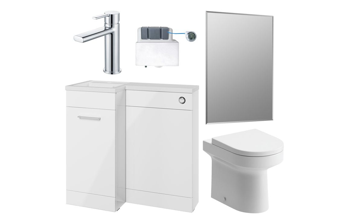 Elowen 900mm Furniture &amp; BTW WC Pack - White Gloss (LH)