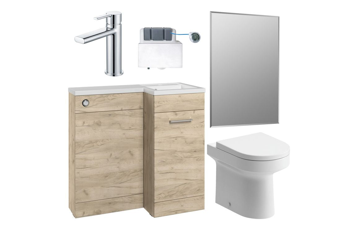 Elowen 900mm Furniture &amp; BTW WC Pack - Oak (RH)
