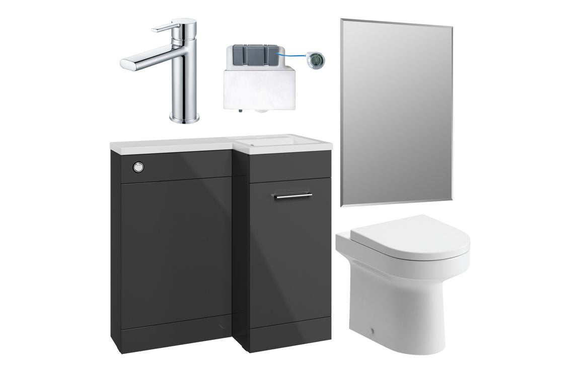 Elowen 900mm Furniture &amp; BTW WC Pack - Anthracite Gloss (RH)