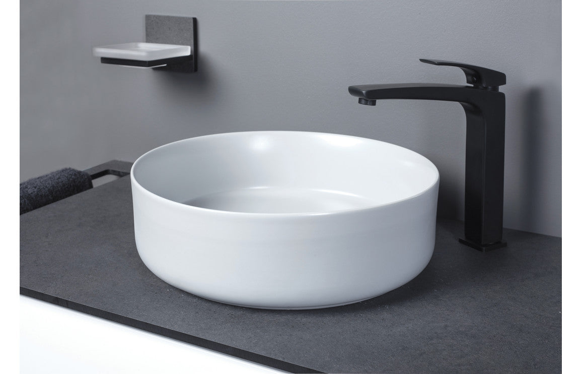 Chari 355mm Ceramic Round Washbowl &amp; Waste - Matt White