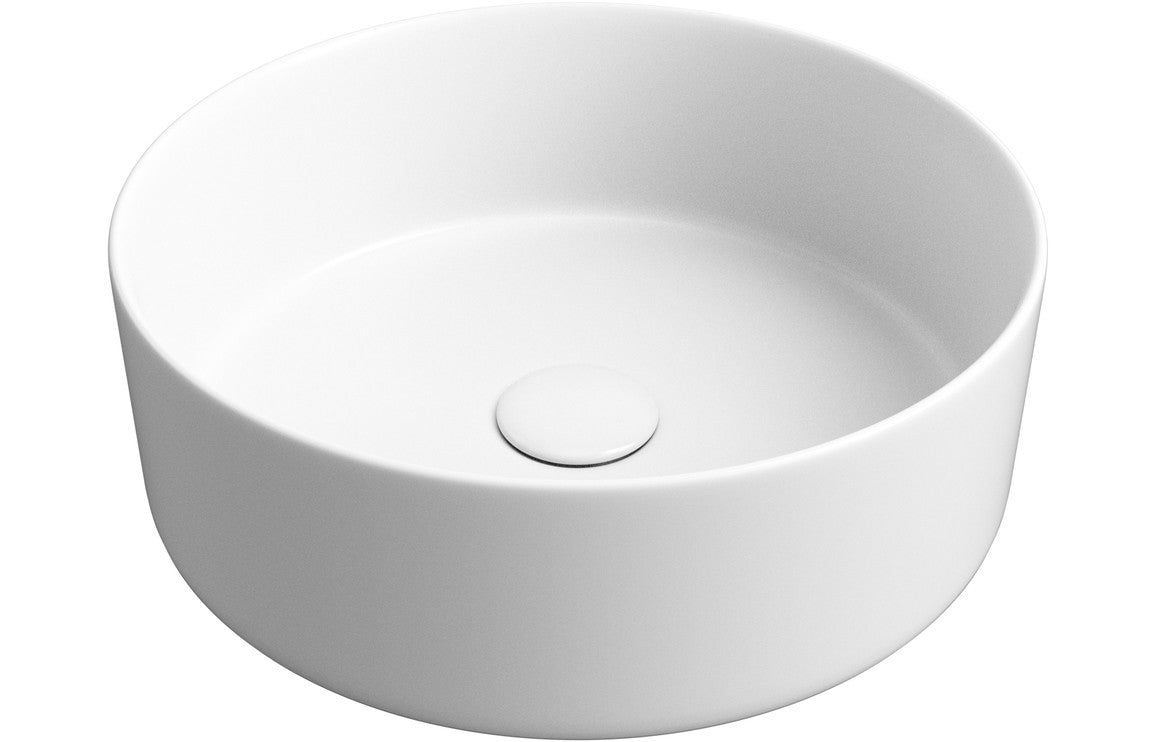 Chari 355mm Ceramic Round Washbowl &amp; Waste - Matt White